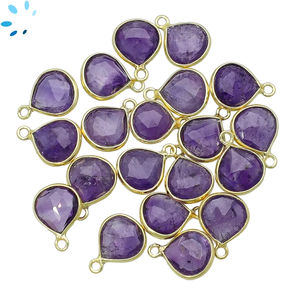 Amethyst Heart Bezel Pendant Charm 9mm - 18k Gold Plated Sterling Silver - Set of 4