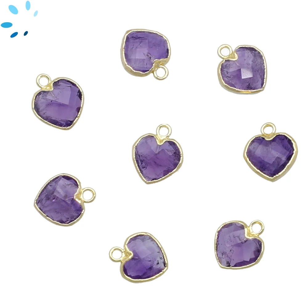 Amethyst Heart Pendant Charm 9mm 18k Gold Electroplated - Set of 4
