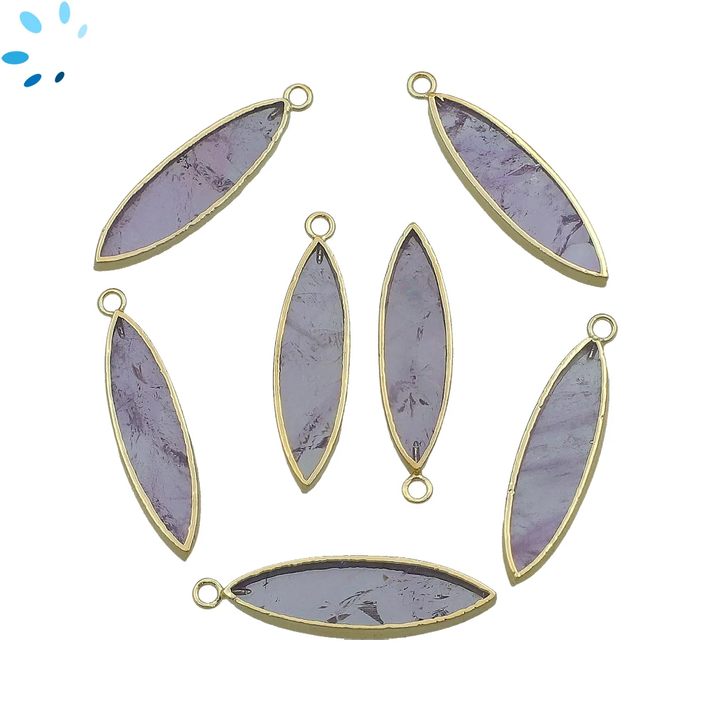 Amethyst Marquise Pendant Charm 30x7mm 18k Gold Electroplated - Set of 2