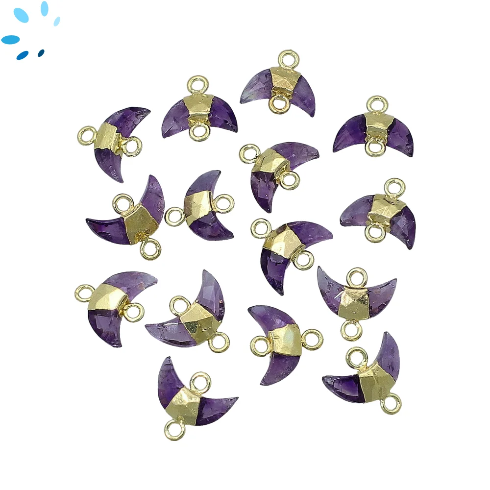 Amethyst Moon Connector 10x5mm 18k Gold Electroplated - Set of 4