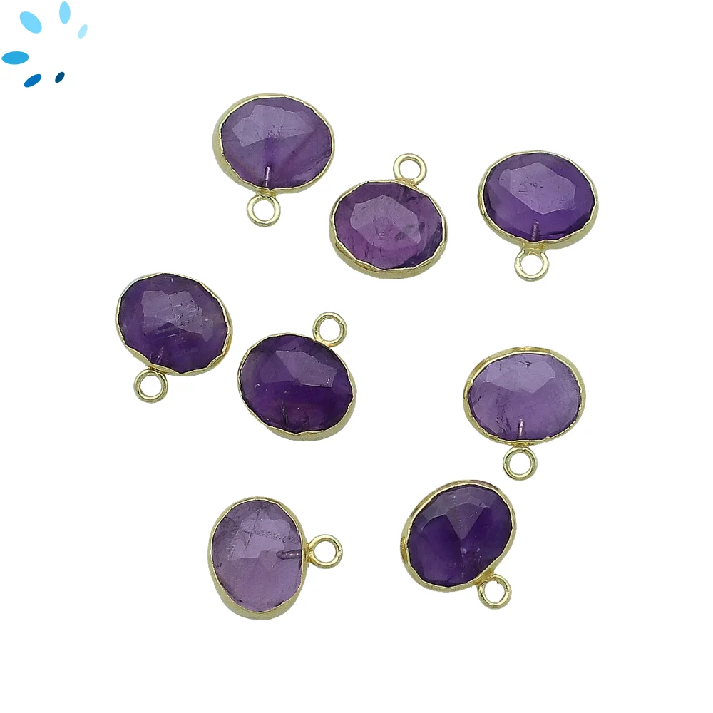 Amethyst Oval Pendant Charm 10x8mm 18k Gold Electroplated - Set of 4