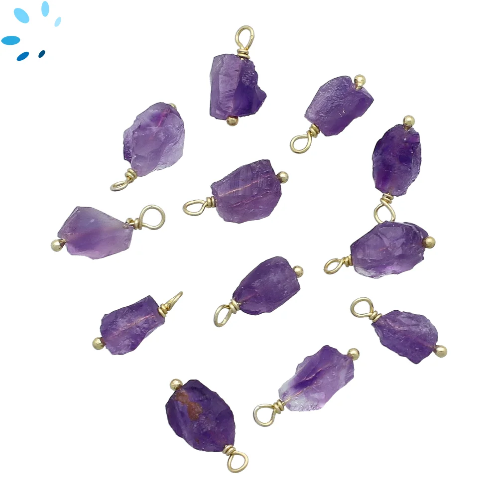 Amethyst Rough Bezel Pendant Charm 8x5 - 10x7mm - 18k Gold Plated Sterling Silver - Set of 4