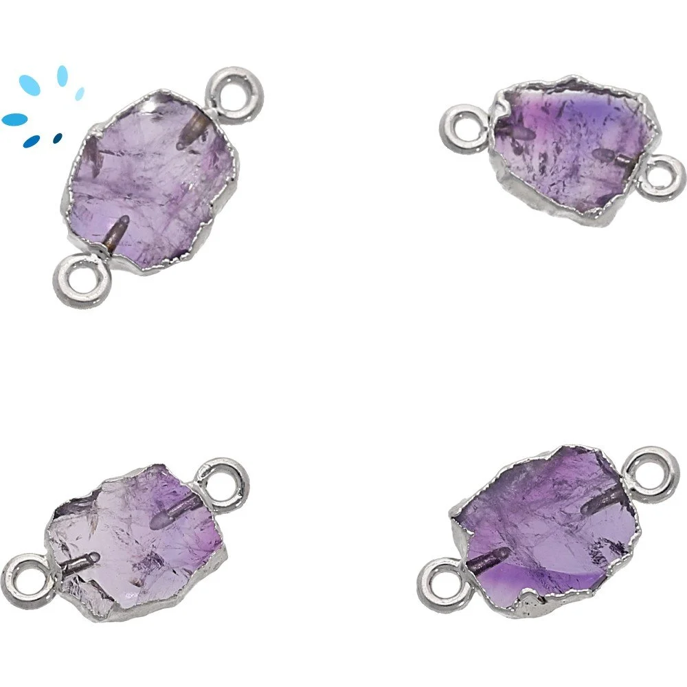 Amethyst Slice Connector 12x10 - 14x12mm Silver Electroplated - Set of 4