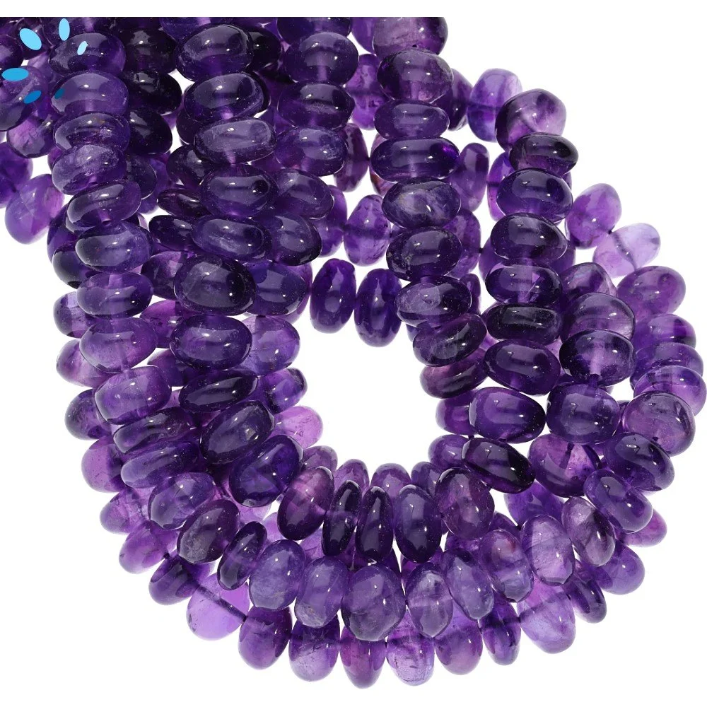 Amethyst Smooth Button Center Drilled Beads 7 -8mm - 14 Inch Strand