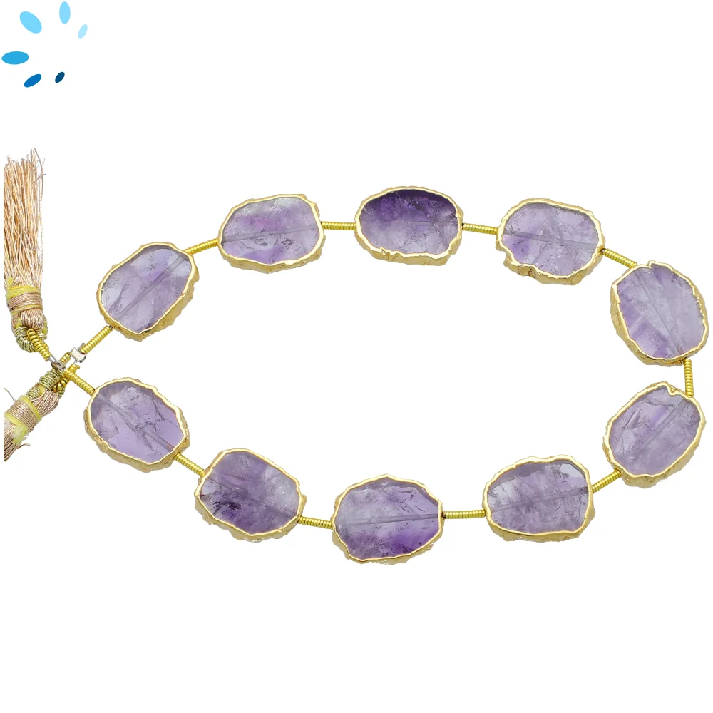 Amethyst Top to Bottom Drilled Slice Beads 15x12mm - 18k Gold Electroplated