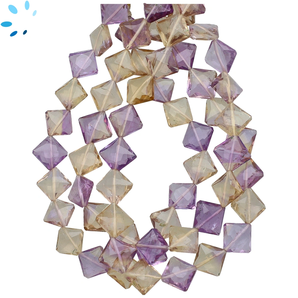 Ametrine Faceted Square Top to Bottom Drilled Beads 9x9-11x11mm - 8 Inch Strand
