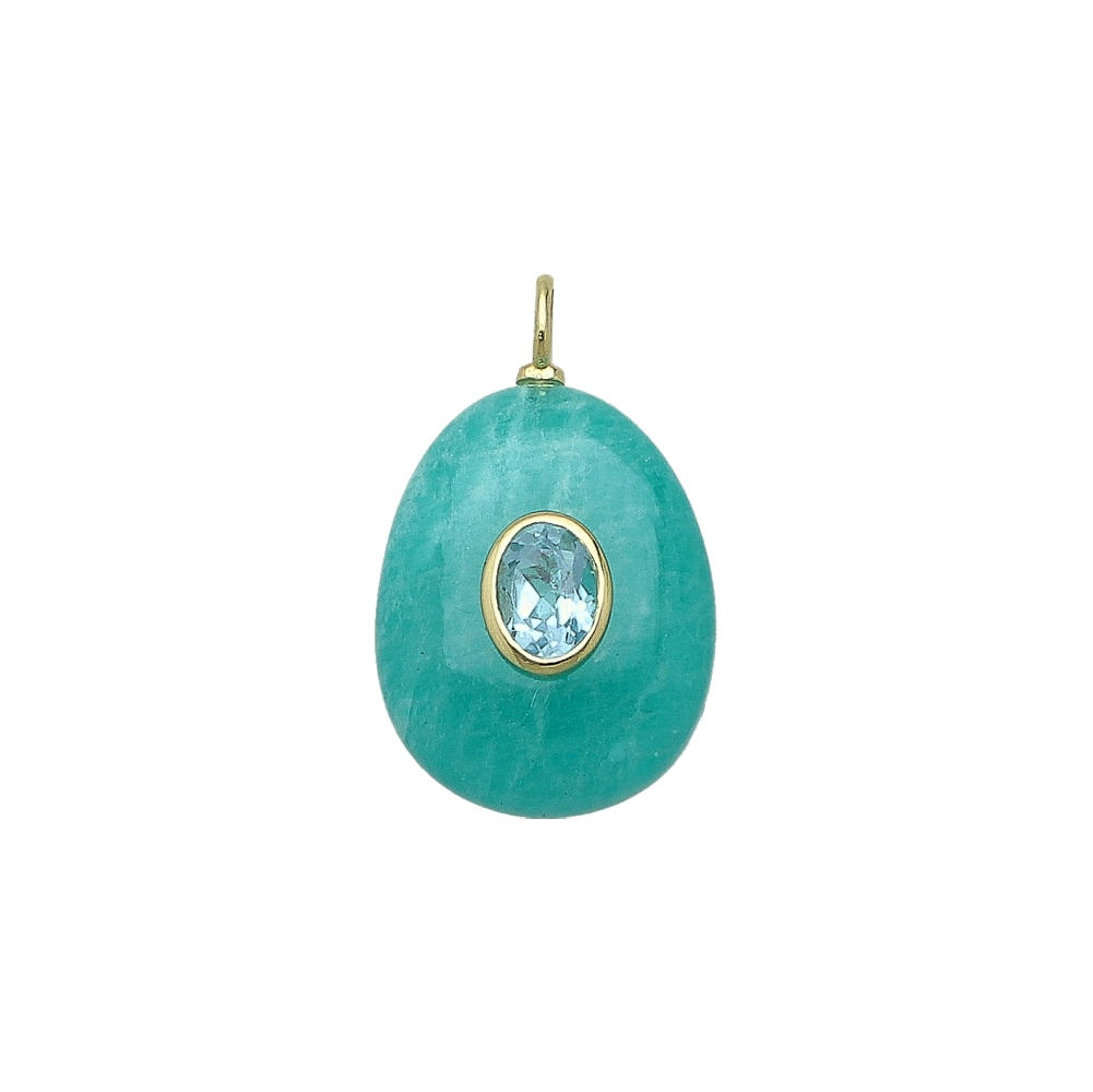 Amzonite & Blue Topaz Pear Inlay Pendant Charm 22x18mm - 18k Gold Plated Sterling Silver