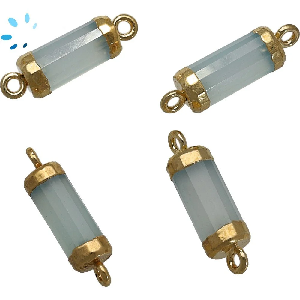 Aqua Chalcedony Barrel Connector 13x5mm 18k Gold Electroplated - Set of 4
