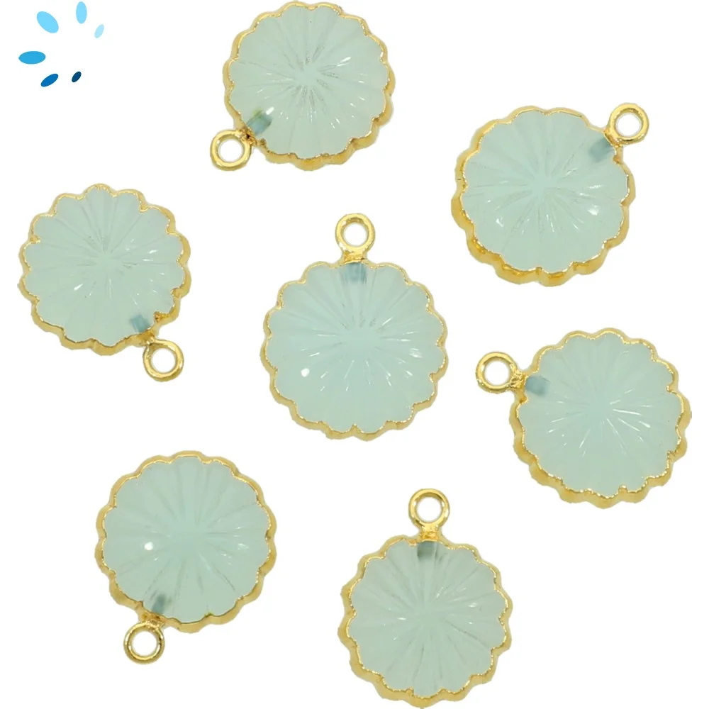 Aqua Chalcedony Coin Charm Pendant 13mm 18k Gold Electroplated - Set of 4