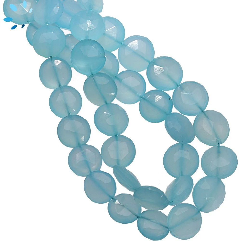 Aqua Chalcedony Faceted Cube Top to Bottom Drilled Beads 9mm - 8 Inch Strand