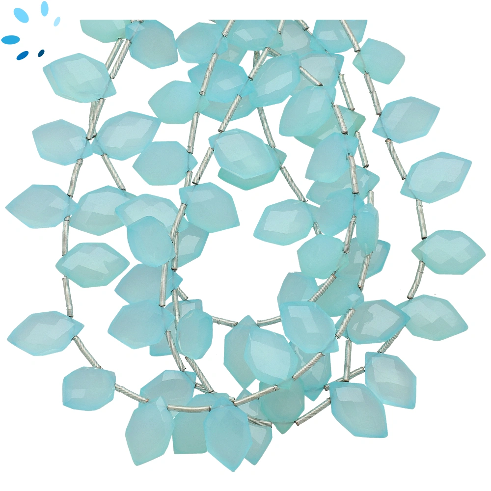Aqua Chalcedony Faceted Hexagon Top Drilled Beads 14x8mm - 8 Inch Strand