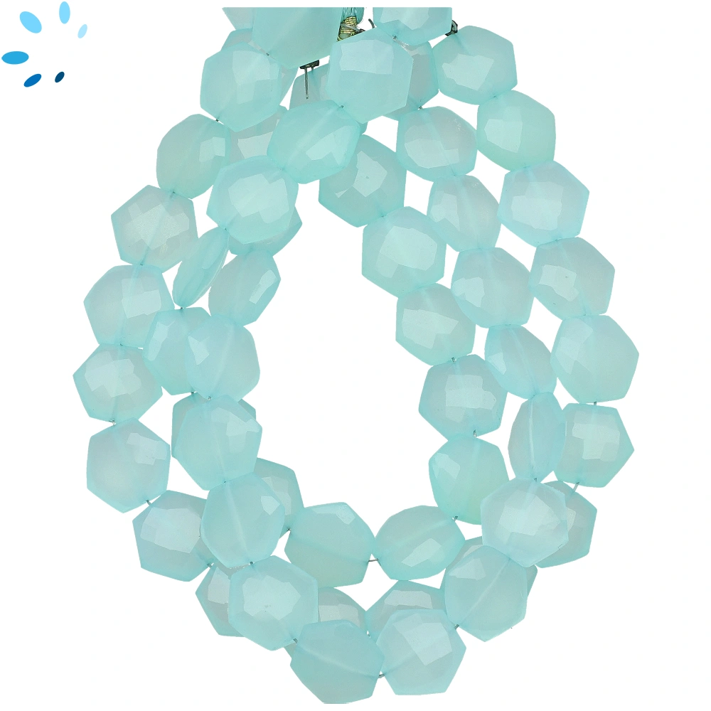 Aqua Chalcedony Faceted Hexagon Top to Bottom Drilled Beads 11mm - 8 Inch Strand