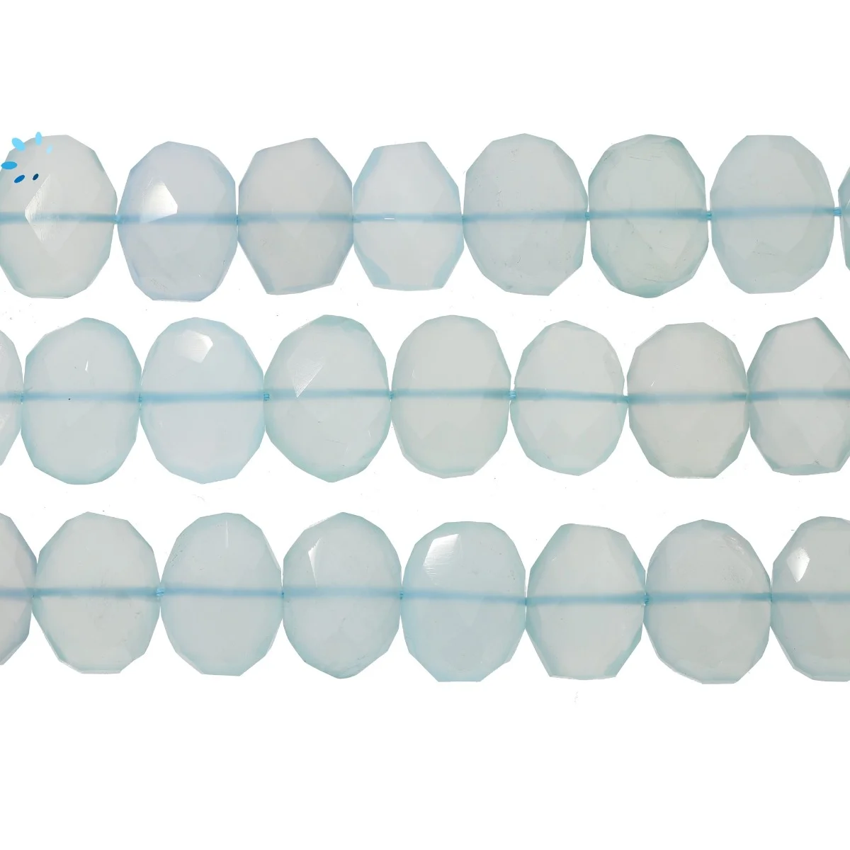 Aqua Chalcedony Faceted Nugget Center Drilled Beads 14x10 - 16x12mm - 13 Inch Strand