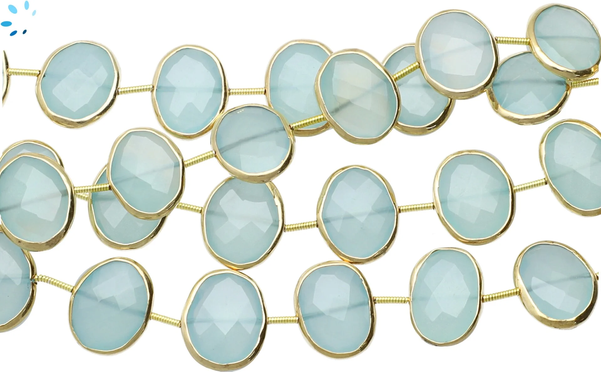 Aqua Chalcedony Faceted Nuggets Bezel Set Beads 15x12mm Center Drilled - 18k Gold Plated Sterling Silver