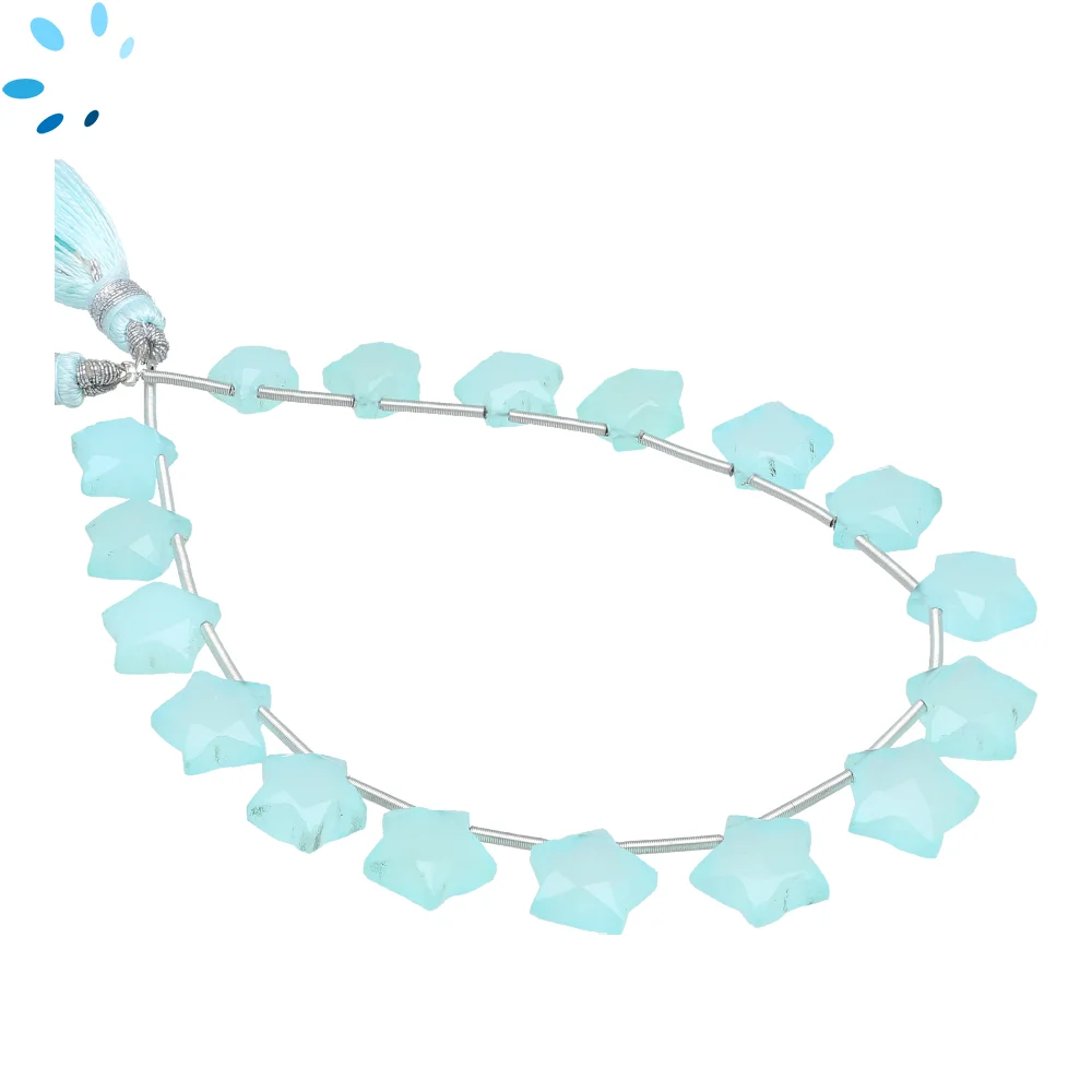 Aqua Chalcedony Faceted Star Top Drilled Beads 9mm - 8 Inch Strand