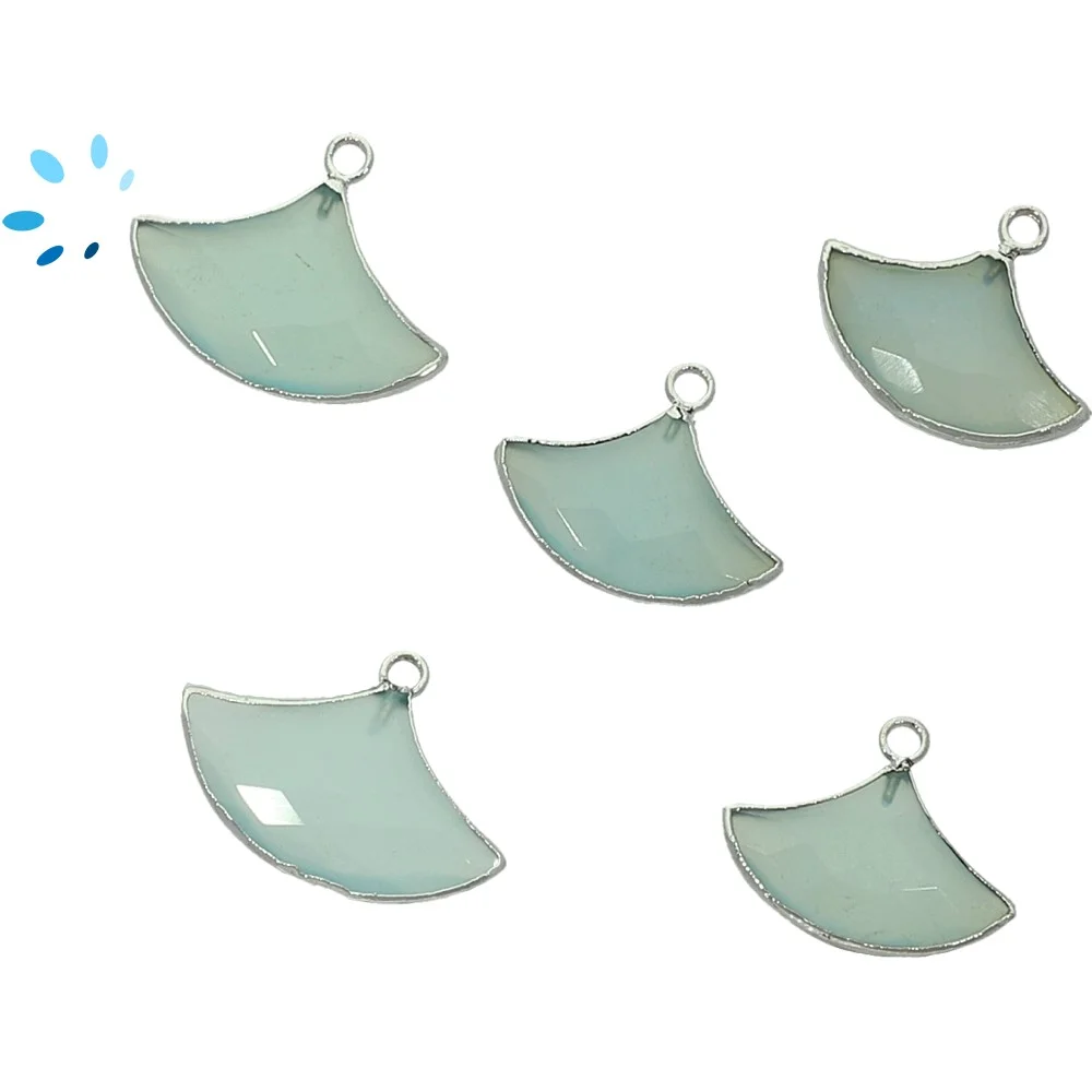 Aqua Chalcedony Fan Pendant Charm 15x10 - 18x12mm Platinum Electroplated -  Set of 2