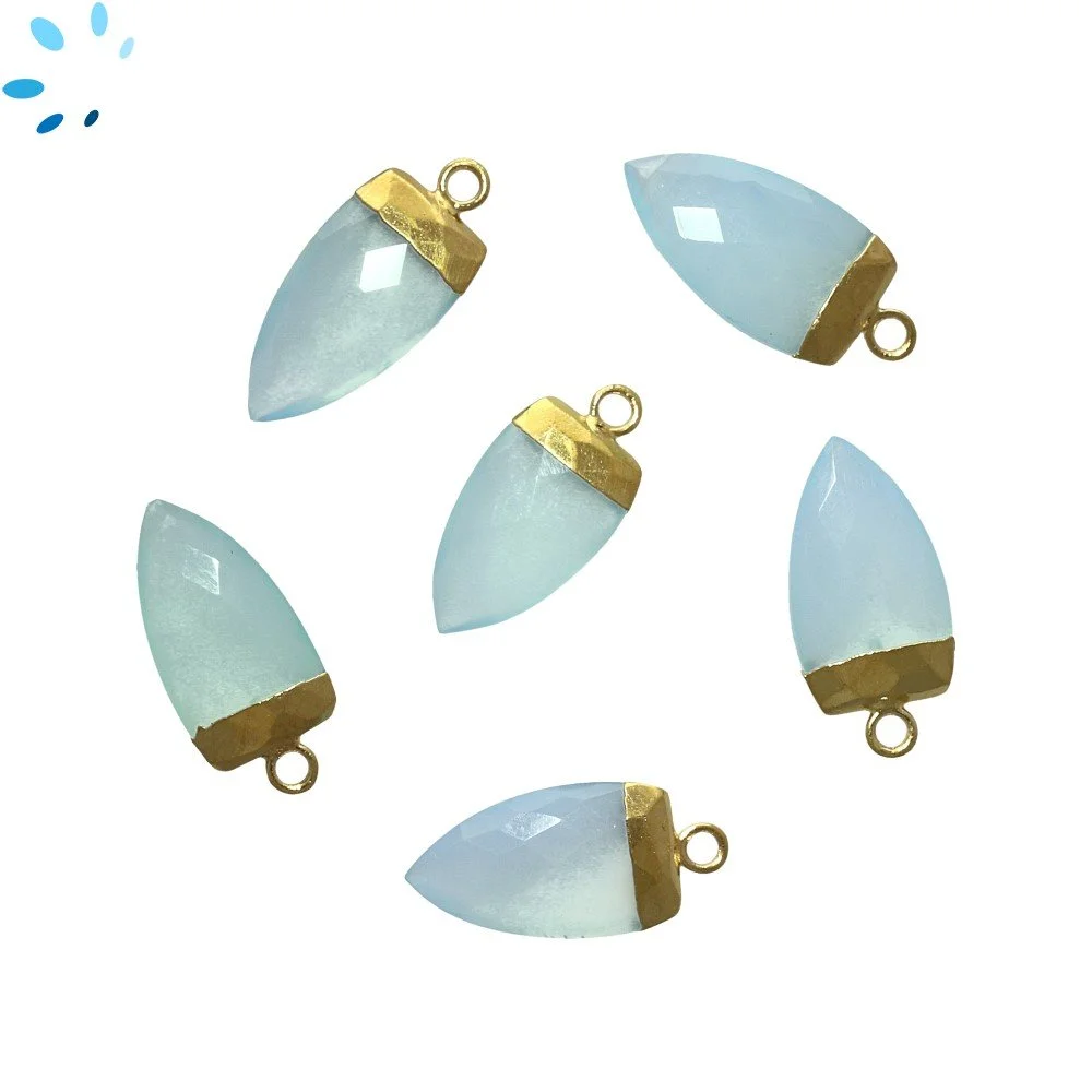 Aqua Chalcedony Half Marquise Charm Pendant 18X10mm 18k Gold Electroplated - Set of 2