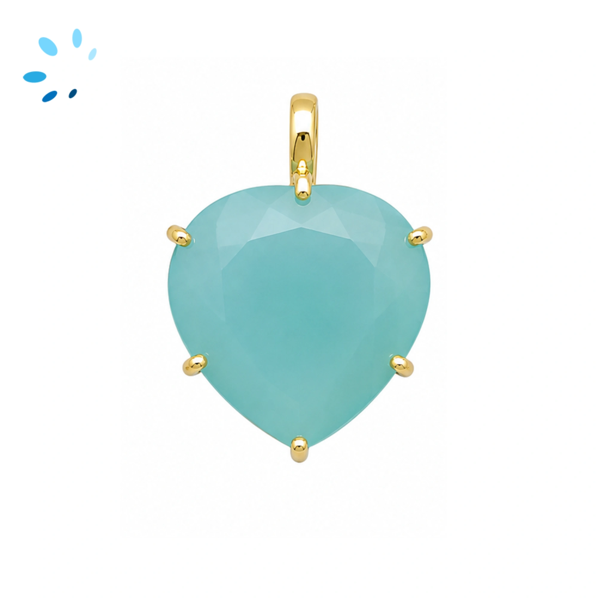 Aqua Chalcedony Heart Prong-Set Pendant Charm 21mm - 18k  Gold Plated Sterling Silver - 1 Piece
