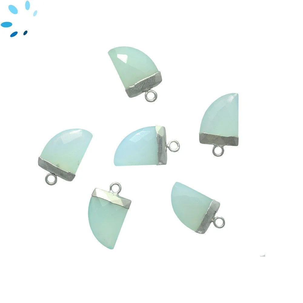Aqua Chalcedony Horn Pendant Charm 13x10 - 15x12mm Silver Electroplated - Set of 4