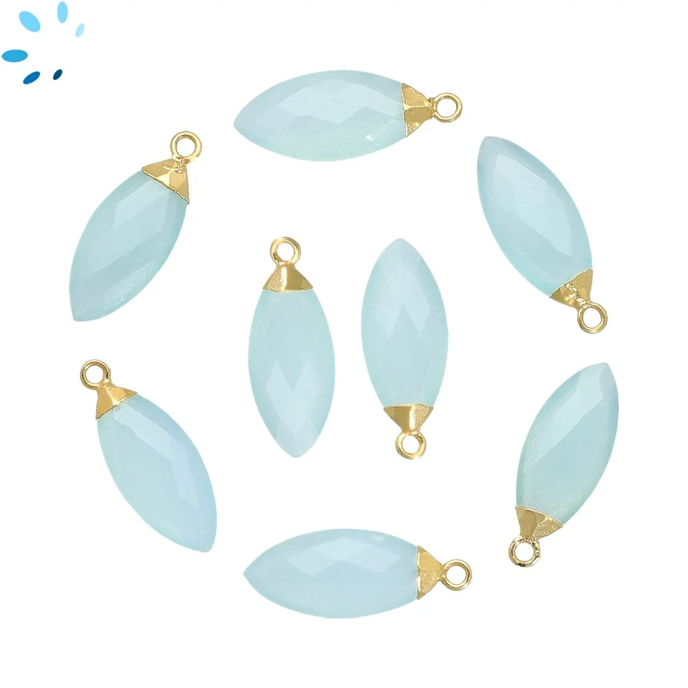 Aqua Chalcedony Marquise Charm Pendant 16x7 - 18x8mm 18k Gold Electroplated - Set of 4