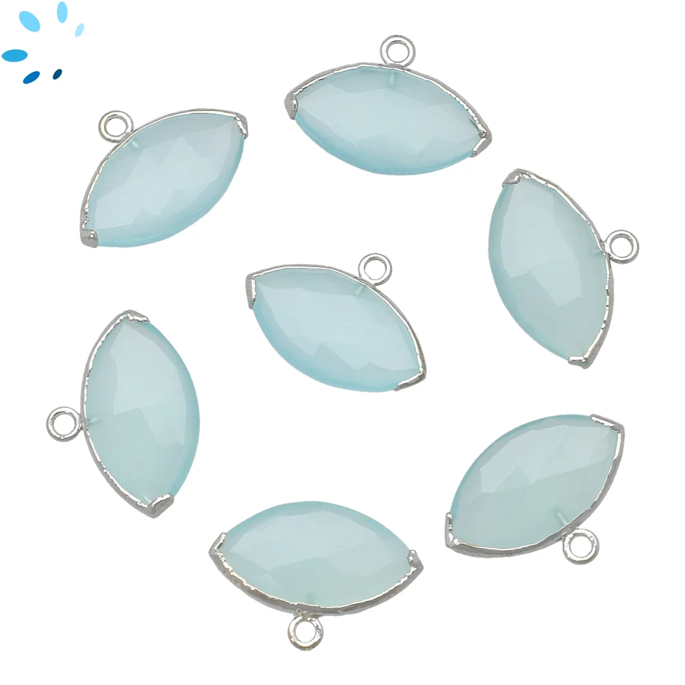 Aqua Chalcedony Marquise Pendant Charm 20x11mm Platinum Electroplated - Set of 2