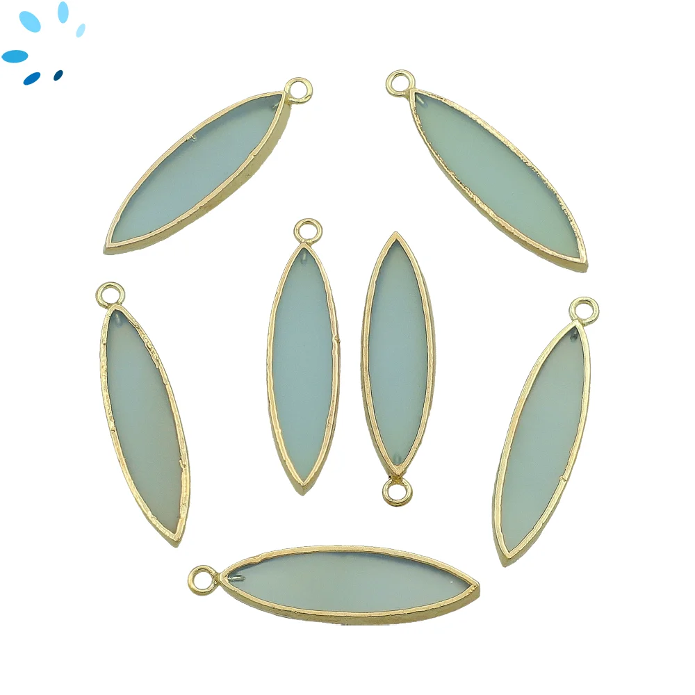 Aqua Chalcedony Marquise Pendant Charm 30x7mm 18k Gold Electroplated - Set of 2
