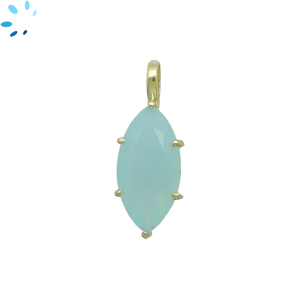 Aqua Chalcedony Marquise Prong-Set Pendant Charm 19x9mm - 18k  Gold Plated Sterling Silver - 1 Piece