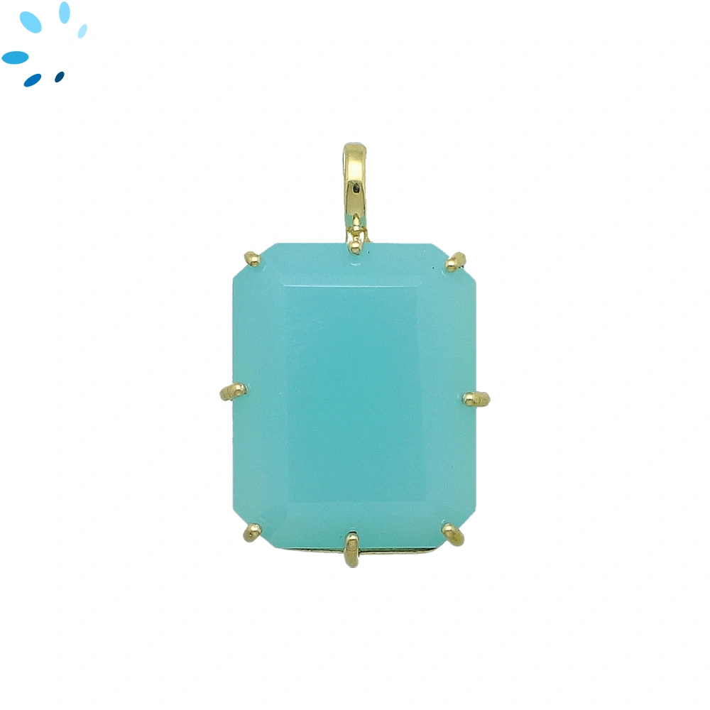 Aqua Chalcedony Octagon Prong Set Pendant Charm 22x16mm - 18k Gold Plated Sterling Silver - 1 Piece
