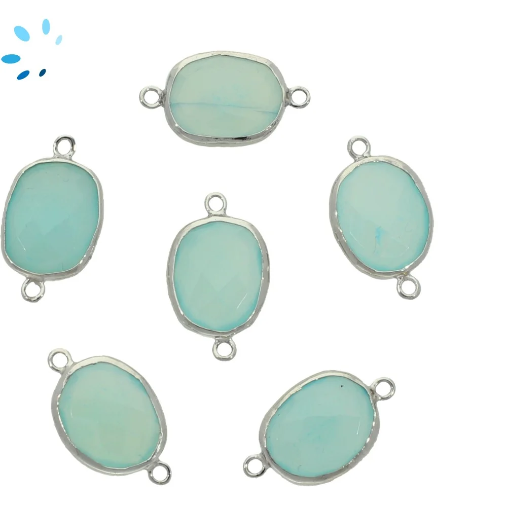 Aqua Chalcedony Oval Nugget Bezel Connector 15x12mm - Platinum Plated Sterling Silver - Set of 4