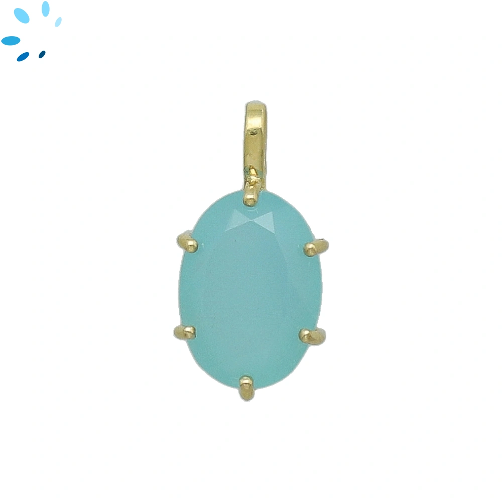 Aqua Chalcedony Oval Prong-Set Pendant Charm 15x10mm - 18k  Gold Plated Sterling Silver - 1 Piece