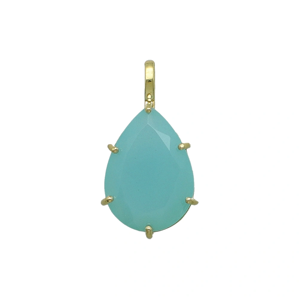 Aqua Chalcedony Pear Prong Set Pendant Charm 19x14mm - 18k Gold Plated Sterling Silver - 1 Piece