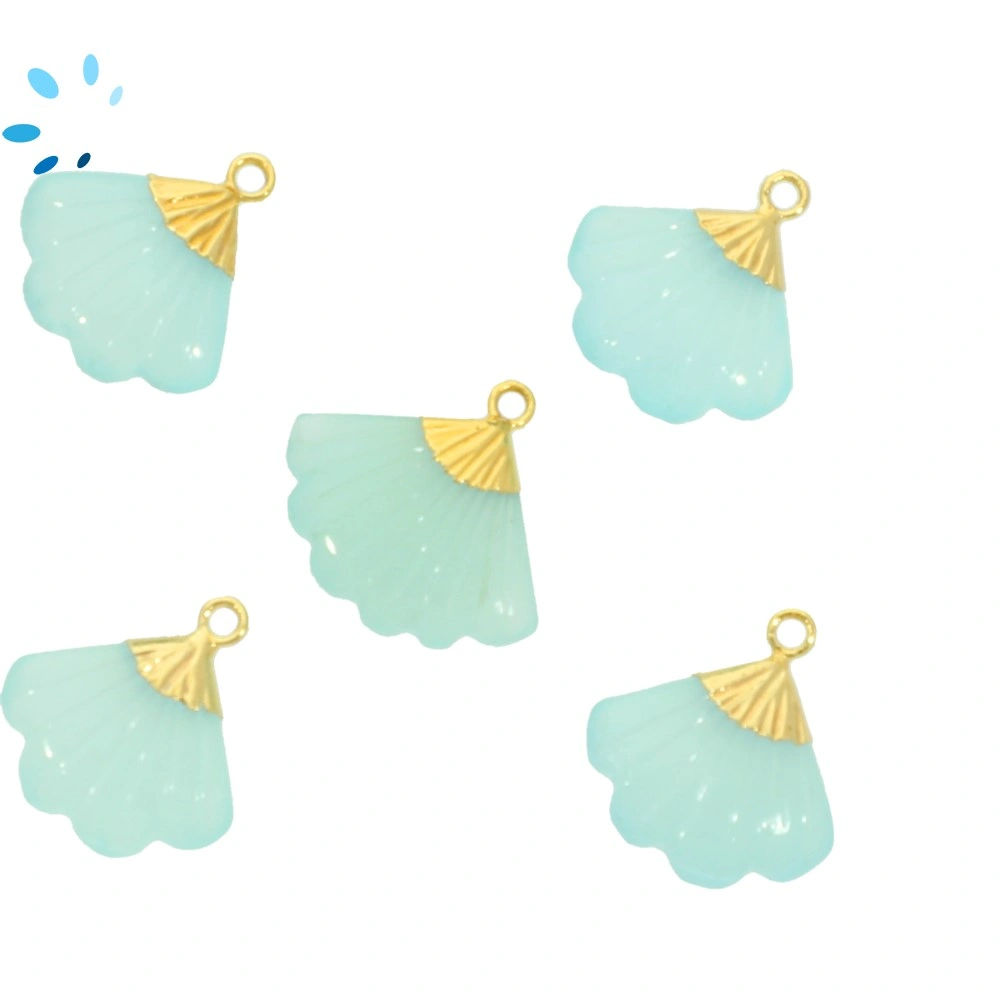 Aqua Chalcedony Seashell Charm Pendant 16x13 - 18x14mm 18k Gold Plated Electroplated - Set of 2