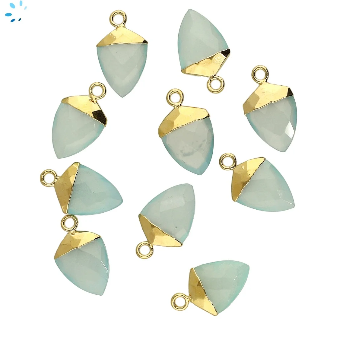 Aqua Chalcedony Shield Pendant Charm 12x10 - 14x12mm 18k Gold Electroplated - Set of 4