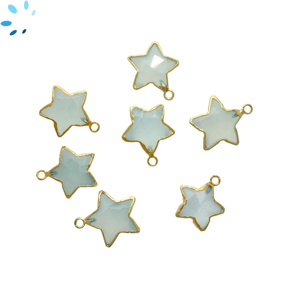 Aqua Chalcedony Star Charm Pendant 12mm 18k Gold Electroplated - Set of 4