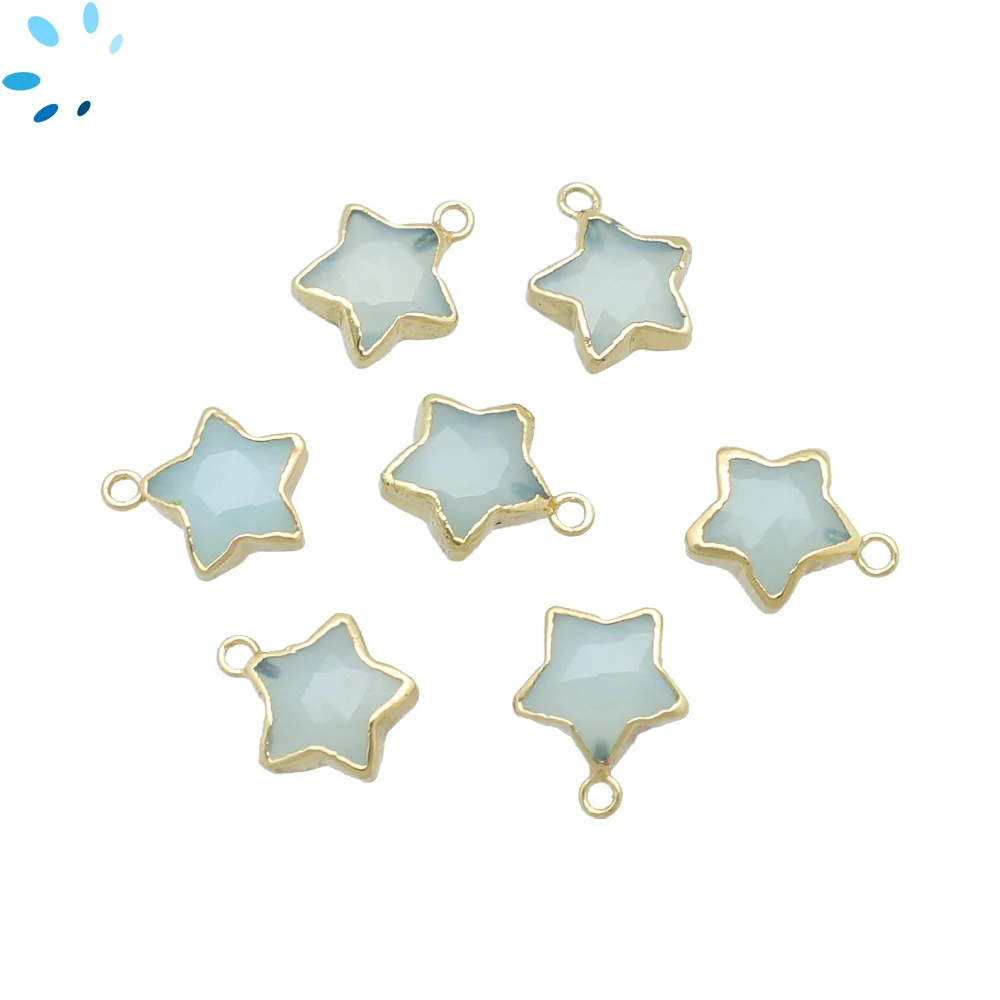 Aqua Chalcedony Star Pendant Charm 10mm 18k Gold Electroplated - Set of 8