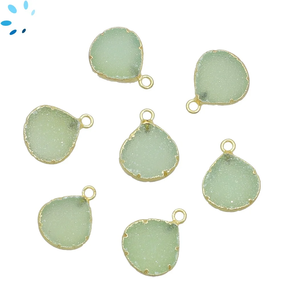 Aqua Druzy Heart Pendant Charm 10mm 18k Gold Electroplated - Set of 4