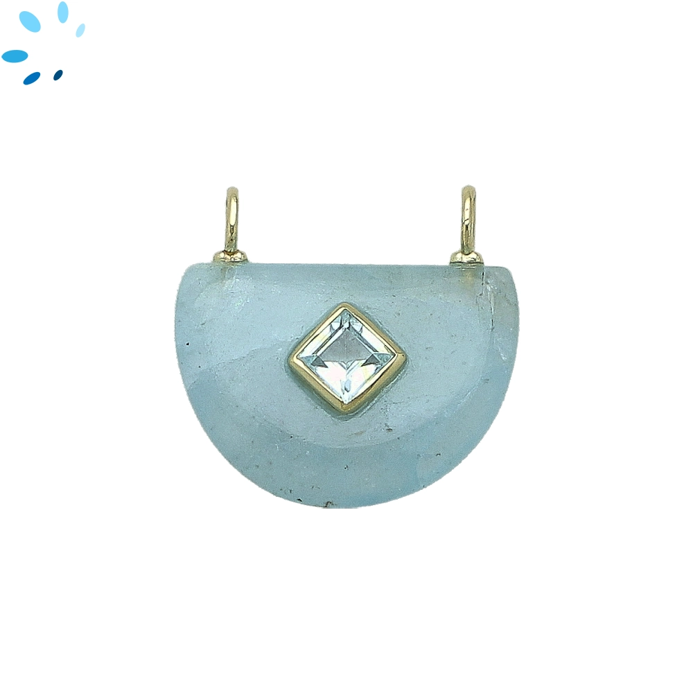 Aquamarine & Blue Topaz Fancy Shape Inlay Pendant Charm 24x16mm - 18k Gold Plated Sterling Silver