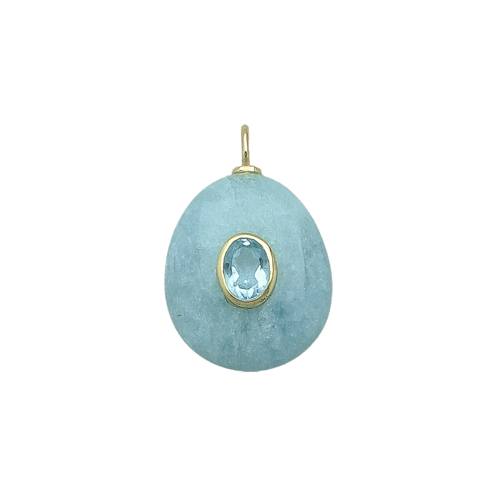Aquamarine & Blue Topaz Pear Inlay Pendant Charm 22x18mm - 18k Gold Plated Sterling Silver