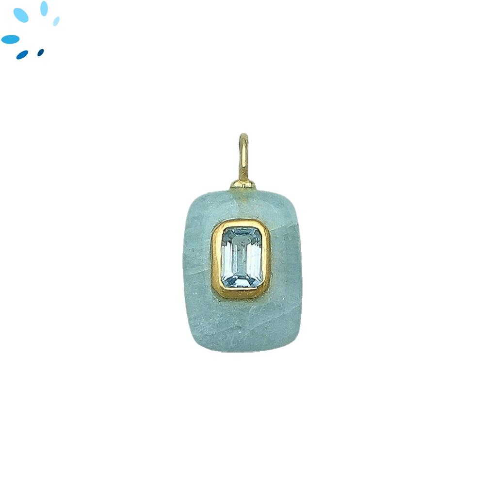 Aquamarine & Blue Topaz Rectangle Inlay Pendant Charm 15x11mm - 18k Gold Plated Sterling Silver