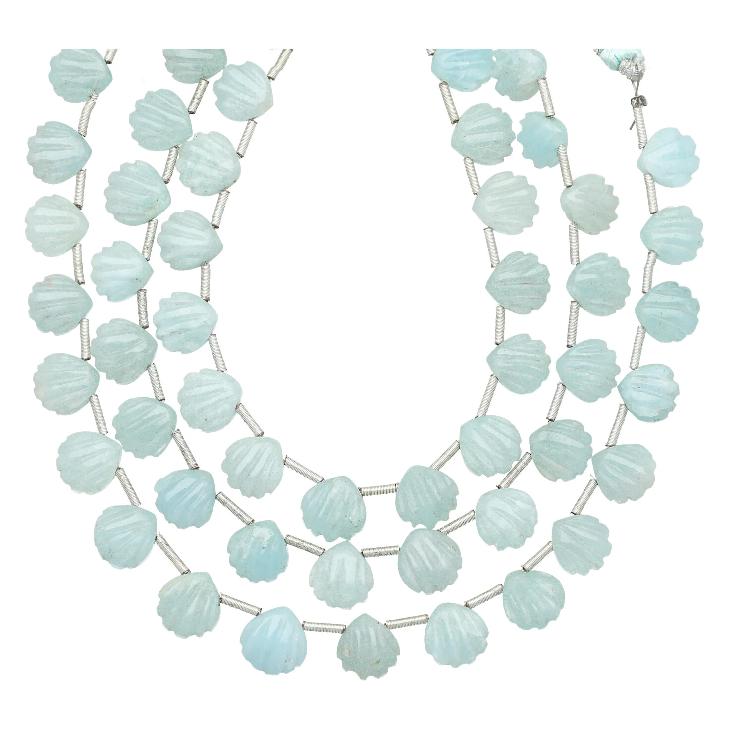 Aquamarine Carved Seashell Top Drilled Beads 8X8mm - 8 Inch Strand 