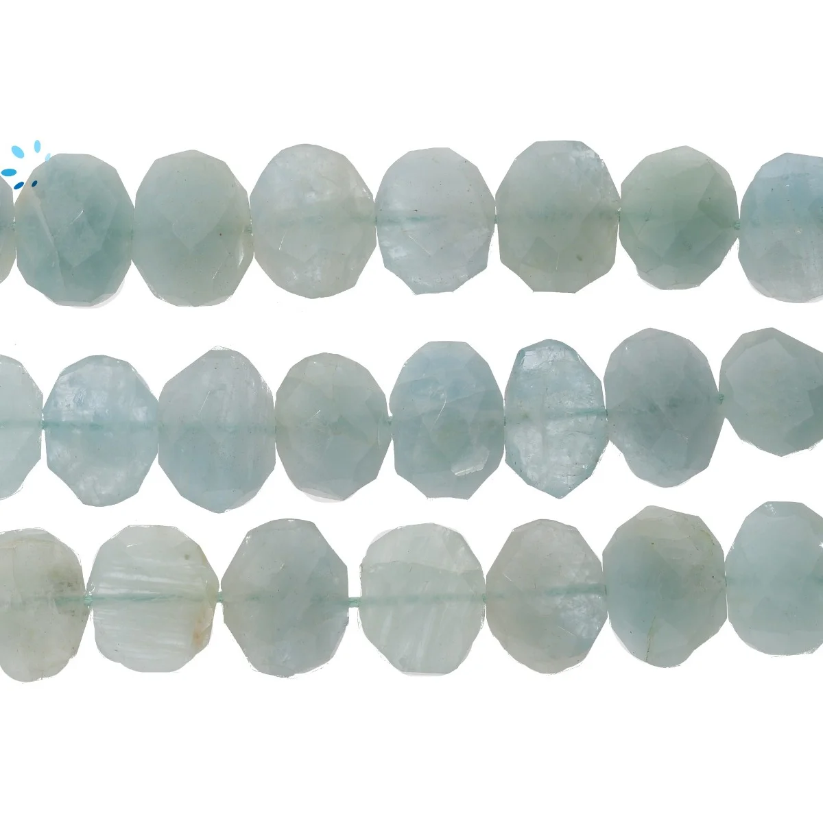 Aquamarine Faceted Coin Top to Bottom Drilled Beads 14x10 - 16x12mm - 13 Inch Strand