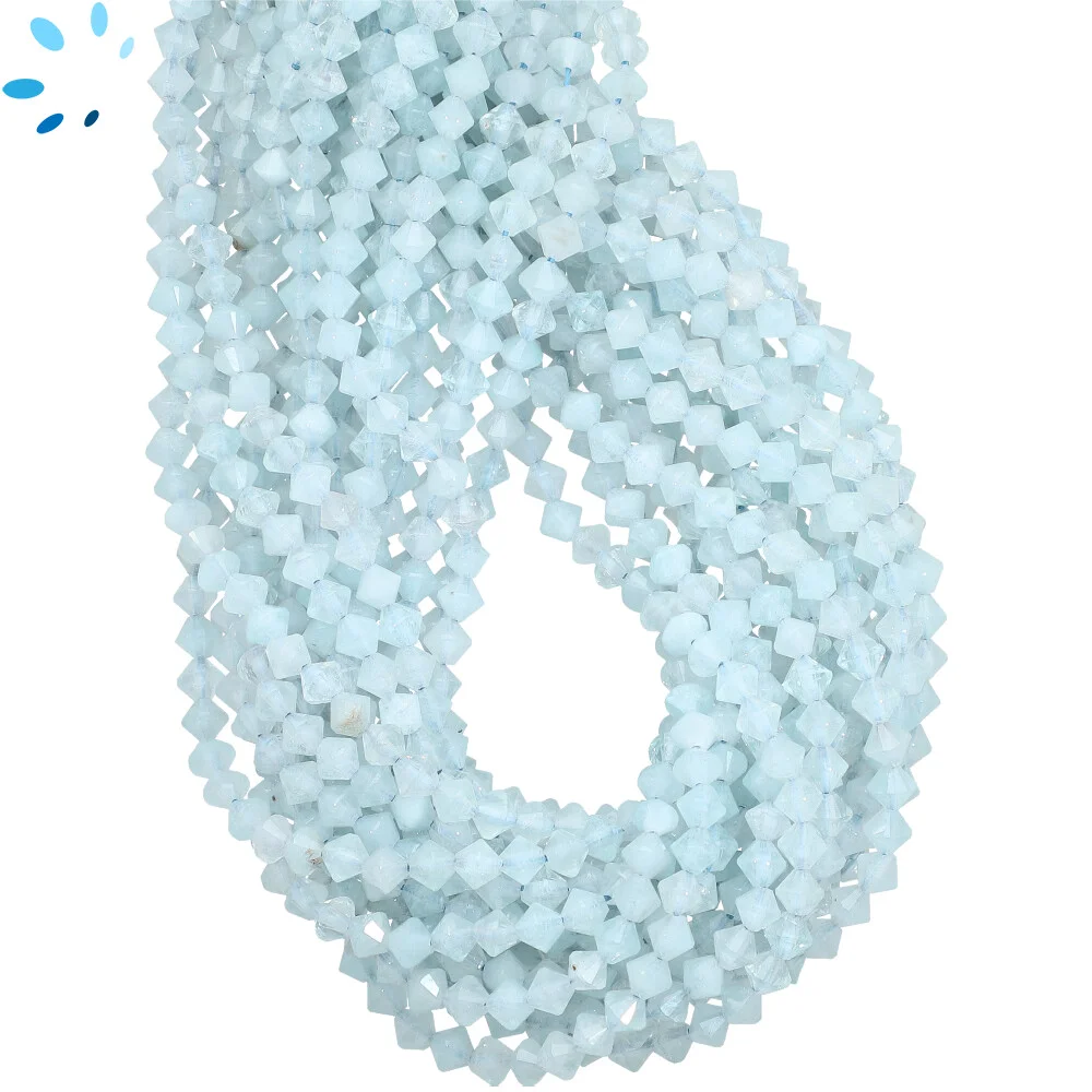 Aquamarine Faceted Cone Top to Bottom Drilled Beads 4mm - 13 Inch Strand