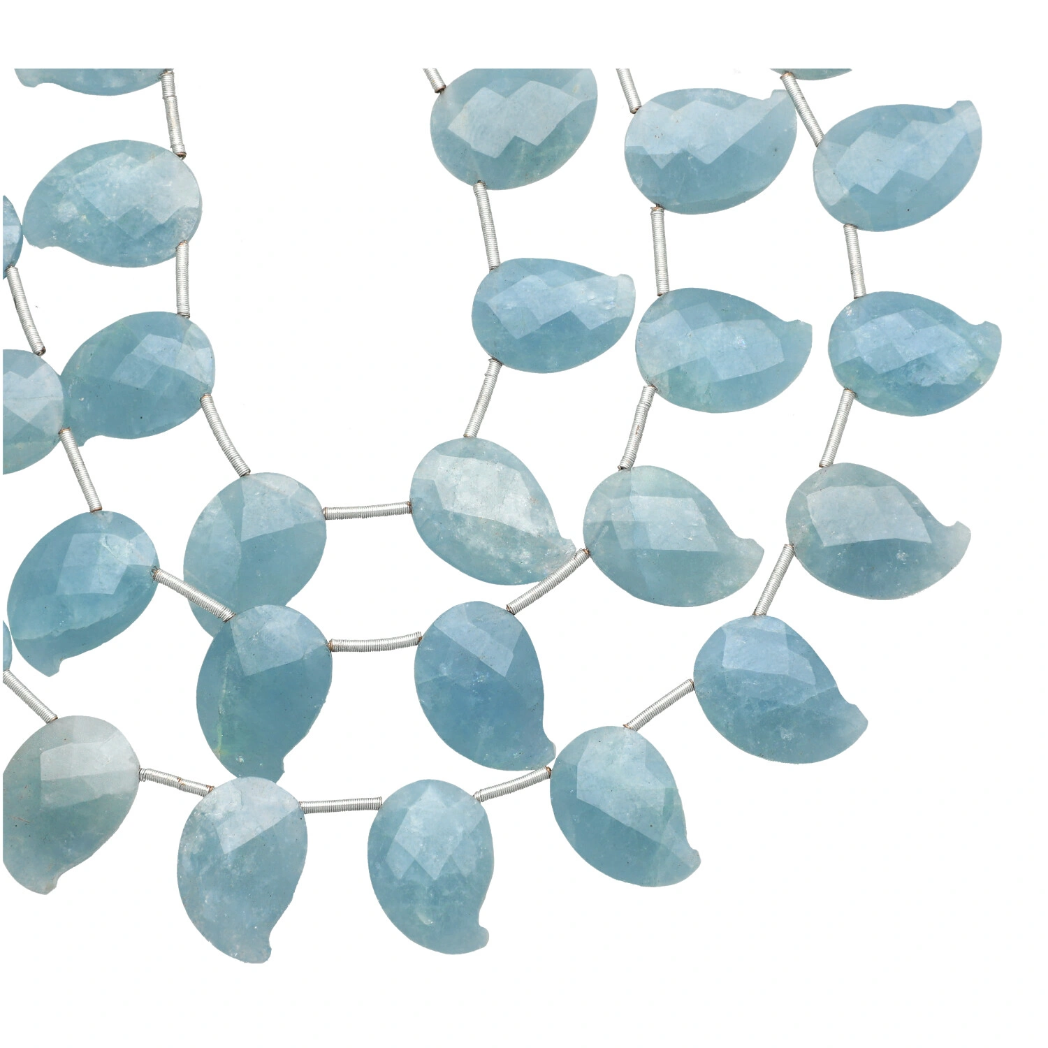 Aquamarine Faceted Fancy Briolette Top Drilled Beads 15x11mm - 8 Inch Strand