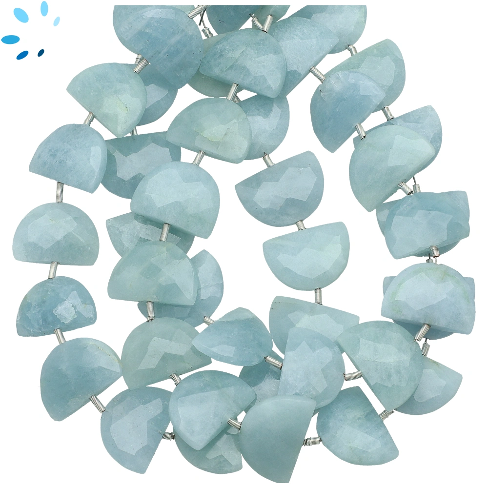Aquamarine Faceted Half Moon Top to Bottom Drilled Beads 15x10mm - 8 Inch Strand