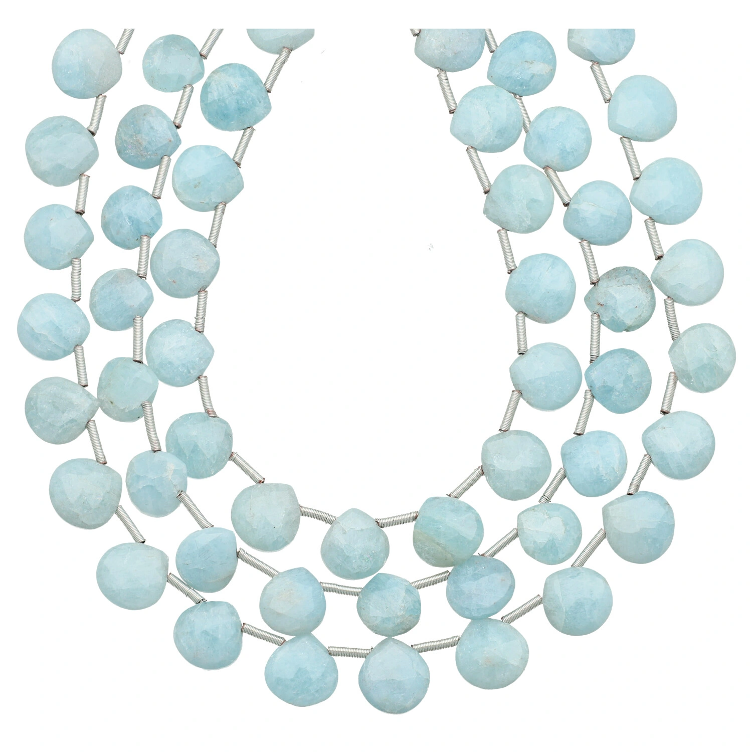 Aquamarine Faceted Heart Top Drilled Beads 8mm - 8 Inch Strand