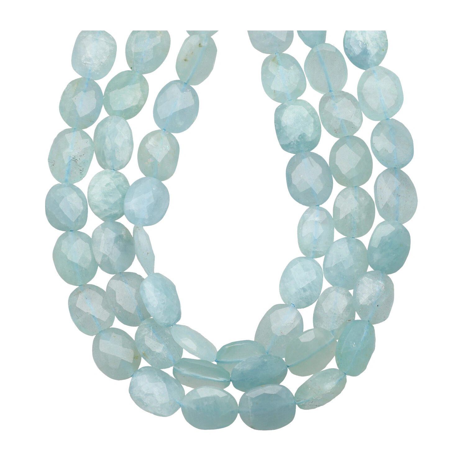 Aquamarine Faceted Oval Nugget Top to Bottom Drilled Beads 10x8mm - 12 Inch Strand