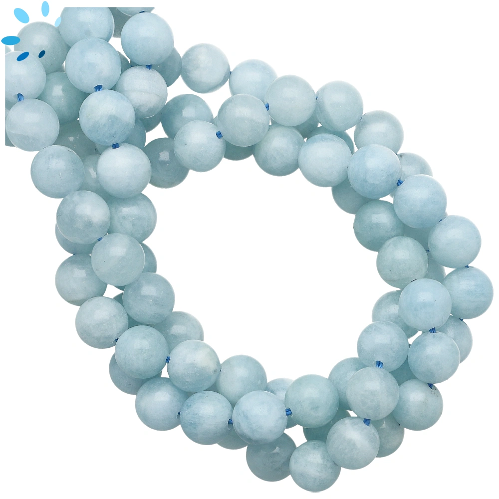 Aquamarine Faceted Round Top to Bottom Drilled Beads 8mm - 16 Inch Strand