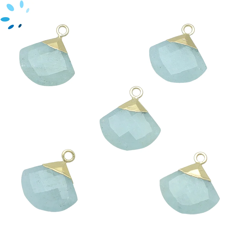 Aquamarine Fan Charm Pendant 16x13 - 18x14mm 18k Gold Electroplated - Set of 2