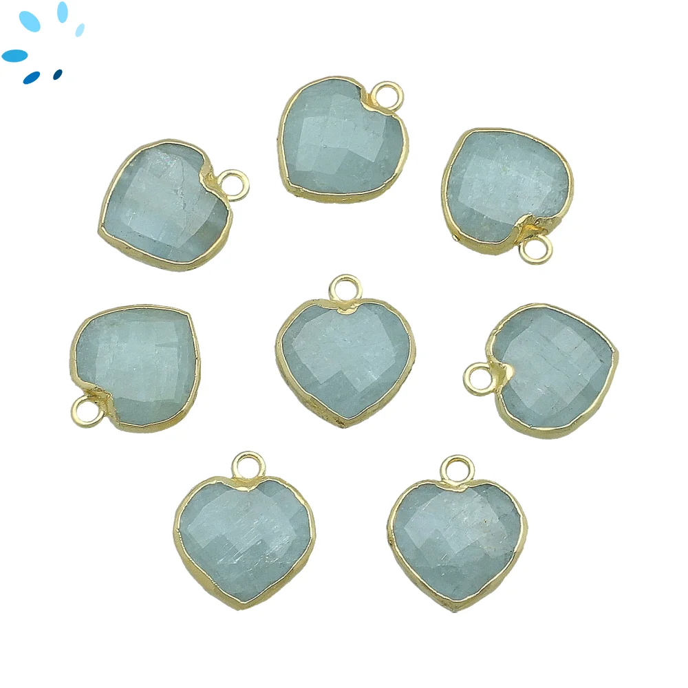 Aquamarine Heart Charm Pendant 13mm 18k Gold Electroplated - Set of 4