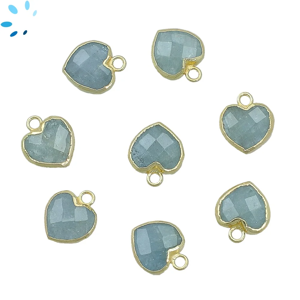 Aquamarine Heart Pendant Charm 9mm 18k Gold Electroplated - Set of 4